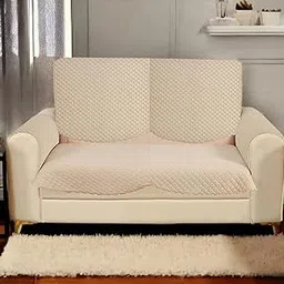 STARNSTYLE Velvet Self Design Quilted Sofa Chair Cover 2 Seater + Arm Cover Beige-picture-24
