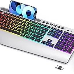 Wireless Keyboard and Mouse Combo - Dual System RGB Backlit Mouse and KeyboardAdvanced Optical Tracking, Lag-Free Wireless, 90% Less Noise Silver-V1 image 1