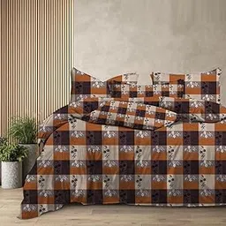 King Size Cotton Bedsheet Set, Beige with Orange and White Floral Print, 3 Pieces, 275 cm-picture-15