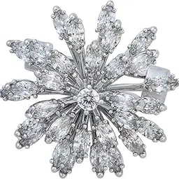 kushal's Fashion Jewellery White Rhodium Polished Copper Trendy Zircon Saree Brooch, Best for Bridal Wear & Special Occasion - 449585-picture-10
