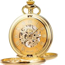 manchda Mechanical Roman Numerals Dial Skeleton Pocket Watches with Gift Box and Chains for Mens Women-picture-22