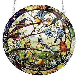 Multi Bird Stained Glass Window Hanging, 7.87" Sun Catchers Suncatchers for Windows Hanging, Crystal Sun Catchers Decor Gifts for Garden Home Indoor Window Decoration-picture-12