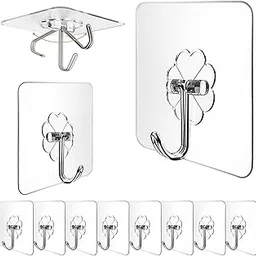 Stysol Pack of 15 Pcs Stainless Steel Adhesive Hooks for Wall Without Drilling, Transparent, Heavy Duty, No Drill image 1