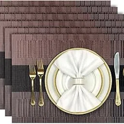 International Placemats Set of 6 Dining Table Place Mats | Placemats Table Mat PVC Material | Non-Slip Heat Resistant | Dining Tablemates Washable Anti-Skid (Set of 6) (Brown & Black)-picture-30
