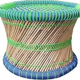 Small Rajasthani Handmade Cane Wood Bamboo Mudda for Living Room, Balcony Sitting Stool/Chair for Outdoor/Indoor Furnishing || (Green, Set of 1)-picture-12