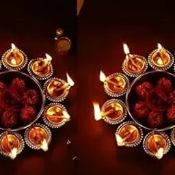 TAJ INDIA HANDICRAFTS Flower Shape Diya Decorative Urli Bowl12 x12 x2.5cm for Home,Office and Table Décor Floating Flowers Home, Diwali Decoration with Pack of 2 & Gold Color with Free Candles-image-12