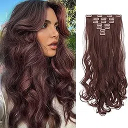 FESHFEN Clip in Hair Extensions 7 PCS Full Head 20 inch Curly Wave Synthetic Clip Hair Piece Wavy Hairpiece for Women Girls-picture-10
