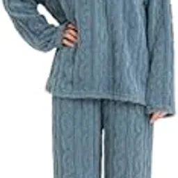 Women Winter Loungewear Fleece Night Suit Full Sleeve Short Zip (Blue)-image-60
