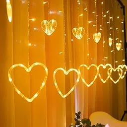 KHIZAR 6+6 Heart LED Curtain Lights for Room Decoration – Romantic Hanging LED Hearts for Wall, Window, Wedding, Bedroom, Party Decor (Warm White)-image-14