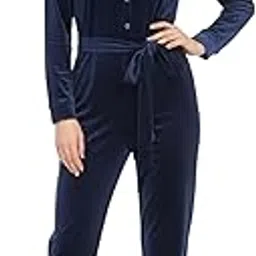 addplus L Navy Blue Velvet Utility Jumpsuit Women’s Long Sleeve Belted One Piece Romper Winter western Style-picture-50