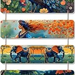 Artvibes Peacock & Village Artwork Wooden Wall Hanging Decoration Items for Home | Bedroom | Mdf Designer Artwork Decorative for Living Room | Ideal Gifts | Stylish Modern Decor Item (WH_6734N)-picture-17
