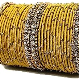 Oneness Handmade Silk Thread Metal Bangle Traditional Bridal Jwellery with Zircon Stone Work (Bridal Chuda/Wedding Chuda) for Women and Girls - (Set of 28)-picture-21