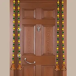 Vedax Artificial Handmade toran with Pom Pom & Golden Bell & Beds for Main Door and Wall Hanging for Home Decor, Pooja Room, Latkan for Festival (Pack of 4, Approx 80 Cm) in Multicolor.-image-60