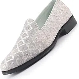 fausto Men Embroidered Sequin Ethnic Slip-On Juttis and Mojaris with Memory Cushioned Insole | Traditional Party Loafer Kurta Shoes for Wedding, Reception-picture-24