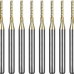 WEXWE Tools 10Pcs 1.3mm TiN Coating Solid Carbide End Mill Engraving Milling Cutter CNC Router Bits for PCB Machine, 1/8" Shank 1BOX-picture-29