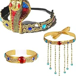 3 Pieces Pmeixcy jewellery for women Halloween Egyptian headpiece Costume Accessories, Egyptian Cobra Headpiece Snake Beaded, Beaded Tassel Necklace, Halloween Costumes Vintage Party Decoration-picture-14
