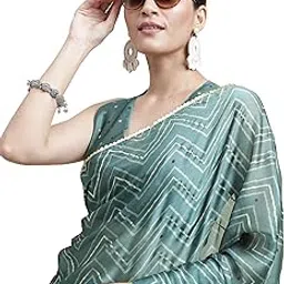 Women's Plain Weave Chiffon Georgette Floral Printed Foil Work Saree with Blouse Piece-image-8