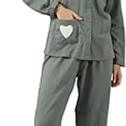 say Womens Cotton Night Dress Set Shirt and Pyjama Lounge Wear Night Dress (Brown, Large)-picture-11