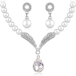 shining diva fashion Crystal Pearl Necklace Set For Women/Jewellery Set with Earrings for Women & Girls(White)(rrsd8494s)-picture-13