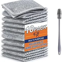 Raxon Innovation Multipurpose Wire Dishwashing Rags for Wet and Dry Stainless Steel, Scrubber Non-Scratch Wire Dishcloth for Washing Dishes Sinks Counters (20cm x 20cm x 0.5cm) (Pack of 10 with Brush)-image-96