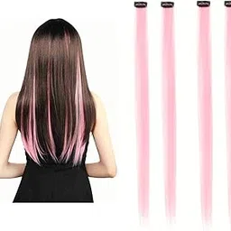 Sidhav "Baby Pink Hair Extension Clip for Girls and Women – Soft Synthetic Color Streak for Party, Cosplay, and Daily Fashion Styling" (Pack Of 4)-picture-41
