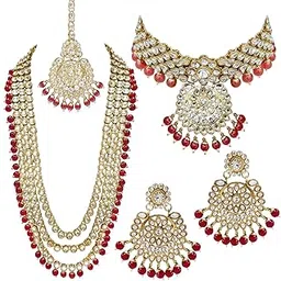 i jewels Traditional 18K Gold Plated Kundan & Pearl Studded Bridal Choker Necklace Jewellery Set With Earrings & Maang Tikka for Women(IJ325-1)-picture-20