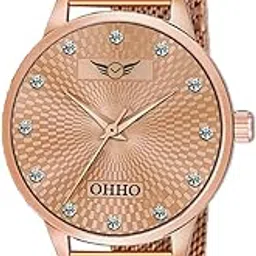 ohho Rose Gold Plated Mesh Chain Analog Wrist Watch for Women (Rose Gold/Silver/Black Dial) (Rose Gold)-picture-24