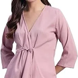 rosemelon Women's V-Neck Wrap Top with Front Knot, 3/4 Sleeve, Purple-picture-37