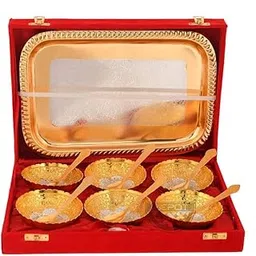 Piepot | German Silver Traditional Bowl Set of 13 Pc | Gold-Silver Plated | Silver Items for Marriage, Diwali Gift, 300 ML-picture-27