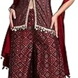 mahukaa Maroon Sleeveless V-Neck Kurta, Flared Pant, Chiffon Dupatta Set for Women-picture-18