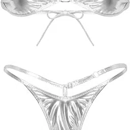 Shiny Metallic Silver Tube Bra Thong Panty Set image 1