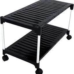 Heavy Duty 2-Tier Shoe Rack with Wheels | Multipurpose Storage Organizer for Shoes, Clothes, Utility Items | Sturdy Plastic Shelves & Metal Rods | Portable, Space-Saving Shoe Stand for Home & Office-picture-16