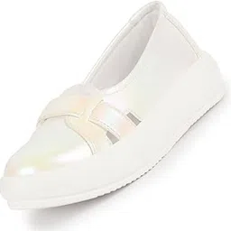 Women Stylish Broad Cross Strap Design Slip-On Casual Comfort Shoes | Height Enhancer Shiny Party Loafers | Ballerina with Memory Cusion Insole-image-3