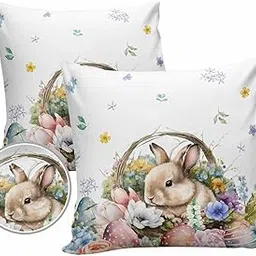 Outdoor Throw Pillow Covers 20x20 Waterproof Happy Easter Rabbit Watercolor Outdoor Pillows Decorative Pillow Covers Cushion Covers Pillowcase for Tent Patio Garden Couch Set of 2, Spring Flowers-picture-49