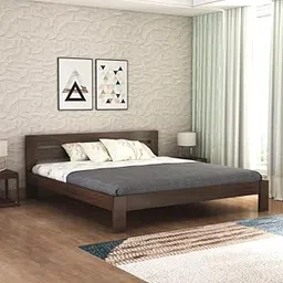 TREE MART Wooden Queen Size Bed Without Storage | Wooden Double Bed Cot Bed for Bedroom Furniture | Palang Double Bed for Hotels | Sheesham Wood | Honey Finish-image-1
