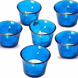 Pure Source India Glass Votive Tealight Candle Holders - Living Room Side Table Home Decoration (Glass, Pack of 6, Blue)-image-0