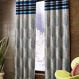 2 Piece Jute Semi Sheer Blackout Floral Heavy Jacquard Tree Curtains for Window 5 Feet, Aqua-picture-27