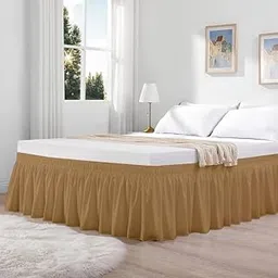 KANCHI DÉCOR - Microfiber Bed Skirt Wrap | Solid Easyfit King Size 21 Inch Drop Tailored Wrinkle Fade Resistance Soft Fabric Stylish Design Bedskirts- (Beige, 76 * 80 in)-picture-20