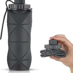 YCTMALL Silicone Collapsible Water Bottles,Lightweight Reusable Leakproof For Traveling Camping Hiking Cycling Sports Outdoor,Foldable Portable Travel Water Bottle 600ML Dark Grey 1Pack.-picture-15