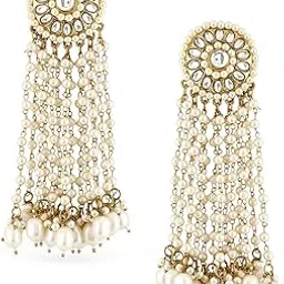 18K Gold-Plated Kundan Studded Multilayer White Pearl Beaded Drop Chandelier Earrings for Women & Girls – Perfect for Bridal & Festive Looks-image-45