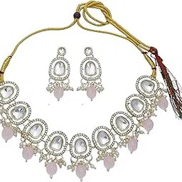 kukrail fashion Elegant Crystal Necklace Set with Turquoise Beads, Gold-Toned Pearl Accents, Traditional Choker and Earrings-picture-17