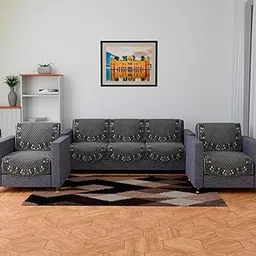 Kuber Industries Sofa Cover | Velvet Sofa Cover Set | Digital Painting Quilted Sofa Set | Suede Ultra Sonic Couch Cover | Sofa Cover for Living Room | Sofa Cover for Hall | Gray-picture-26