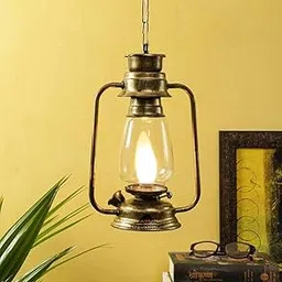 Improvhome Indoor/Outdoor Pendant Metal Hanging Lantern, 1-Light Exterior Hanging Lantern for Porch Entrance, Black Finish with Clear Glass (Golden)-picture-56