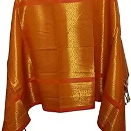 jocose essentials Perfect Double jari Diamond design Orange Shawls (Orange)-picture-47
