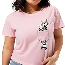 toodlegram 100% Pure Cotton Plus Size T Shirt for Women & Girls - Regular Fit | Half Sleeve Roundneck Stylish Tshirt | Graphic Printed Pocket Panda | Size - (XL to 6XL)-picture-30