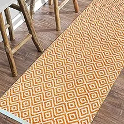 house of handmade Cotton - Handwoven Runner For Bedroom, Living Room, Bathroom, Kitchen, Etc. Anti Slip Thickness- 10Mm Size- 45X130 Cm Bed Side Mat Color- Yellow-picture-12