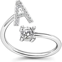 Initial Crystal Stylish Adjustable Letter A D J K M N P R S V Rings Starting Name With American Diamond Silver Plated For Valentine Gift To Girlfriend Or Girls and Women-image-39