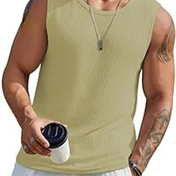 Men's Fashion Basic Solid Wide Shoulder Sleeveless Workout Gym Training Tank Vest B L2714-image-92