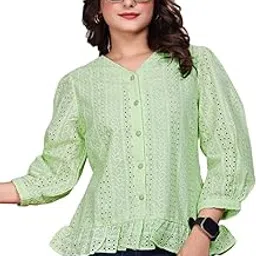 eavina Women's Schiffli Embroidered Cotton Top – Peplum Style with 3/4th Sleeves-picture-53