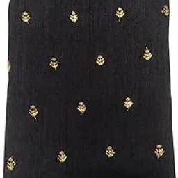 Black Raw Silk Blouse Material with Gold Embroidery, 1 Metre-picture-14